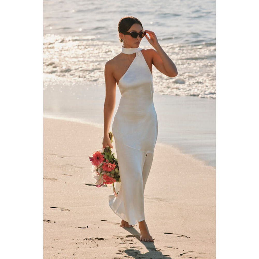 Lulus Reglan White Satin One-shoulder Sash Midi Dress - Size M